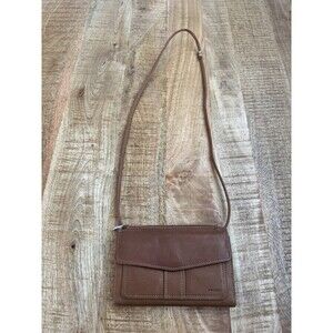 Fossil Brown Leather Crossbody Mini Purse Wallet Phone Case Camel Small Purse